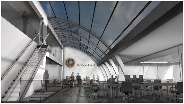 Redeveloped light industrial warehouse into a new commercial space with a double height atrium