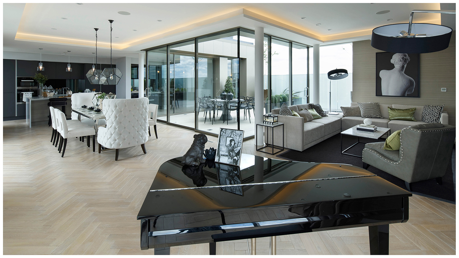 open-plan kitchen, open-plan dining, open-plan living space, neutral colour - Open-Plan Penthouse Living