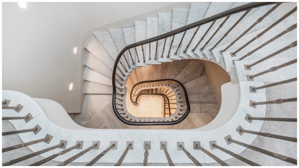 Grey Marble Staircase, Wooden Banister